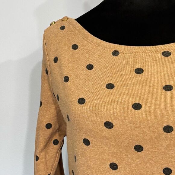 Land's End | Women’s Tan Black Polka Dot Boat Neck Cotton Sweater Top Size S - Picture 3 of 15